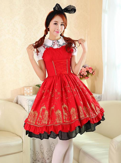 Cute Cats Printing Cotton Classic Lolita Sling Dress