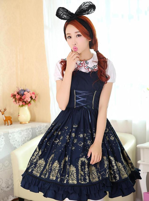 Cute Cats Printing Cotton Classic Lolita Sling Dress