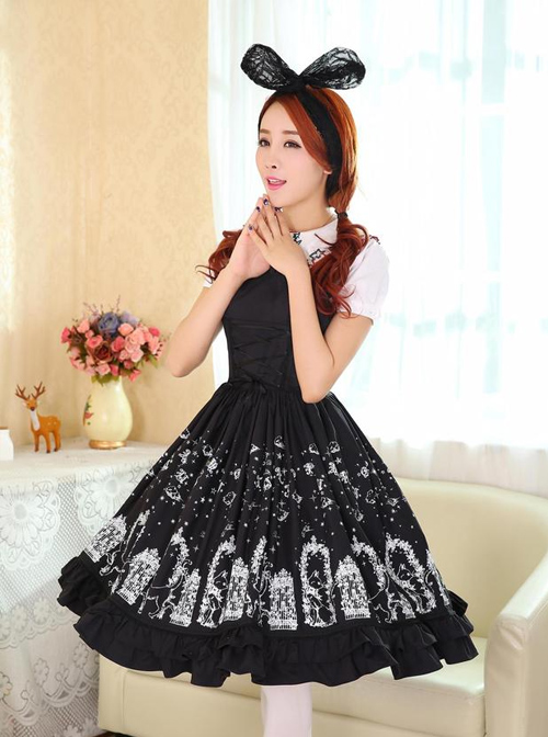 Cute Cats Printing Cotton Classic Lolita Sling Dress