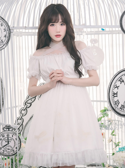 Off-shoulder Cross Bowknot Gothic Lolita Short Sleeve Dress