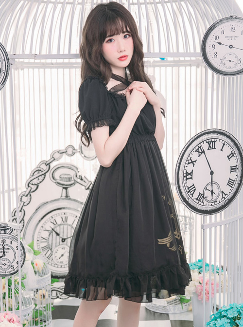 Off-shoulder Cross Bowknot Gothic Lolita Short Sleeve Dress