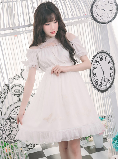 Off-shoulder Cross Bowknot Gothic Lolita Short Sleeve Dress