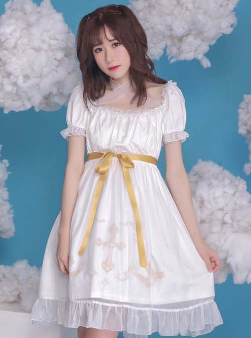 Off-shoulder Cross Bowknot Gothic Lolita Short Sleeve Dress