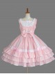 Pink Lace Bowknot Bind Strap Sweet Lolita Sling Dress