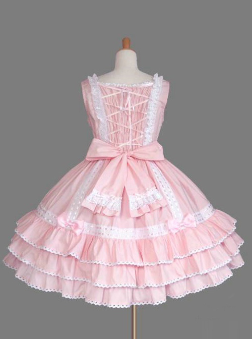 Pink Lace Bowknot Bind Strap Sweet Lolita Sling Dress