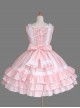 Pink Lace Bowknot Bind Strap Sweet Lolita Sling Dress