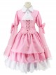 Pink Long Sleeves Bowknot Cosplay Costume Sweet Lolita Dress