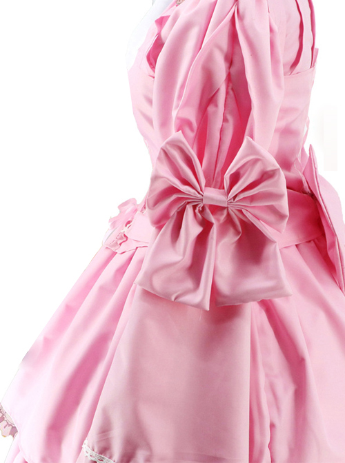 Pink Long Sleeves Bowknot Cosplay Costume Sweet Lolita Dress