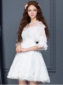 Palace Style Retro White Chiffon Puff Sleeve Classic Lolita Dress