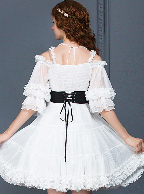 Palace Style Retro White Chiffon Puff Sleeve Classic Lolita Dress