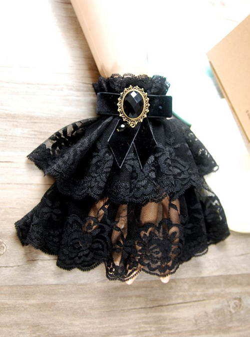 Black Memory Lace Metal Chain Lady Lolita Wrist Strap