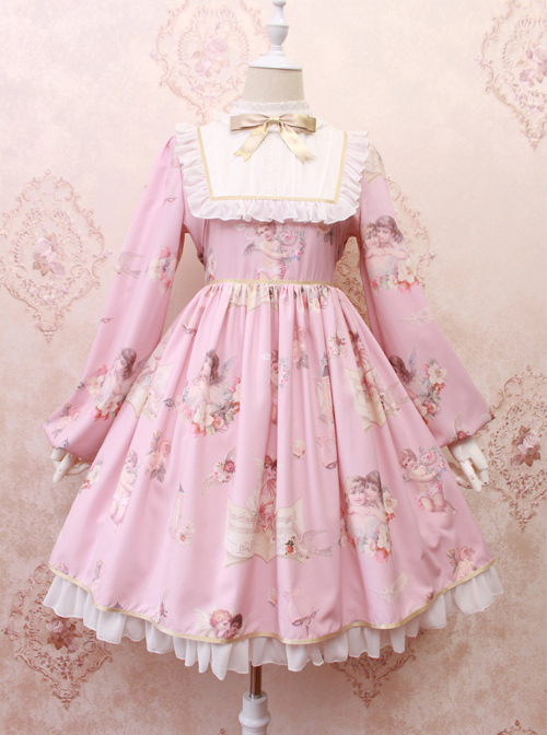 Oil Painting Angel Series Bowknot Classic Lolita Long Sleeve Dress