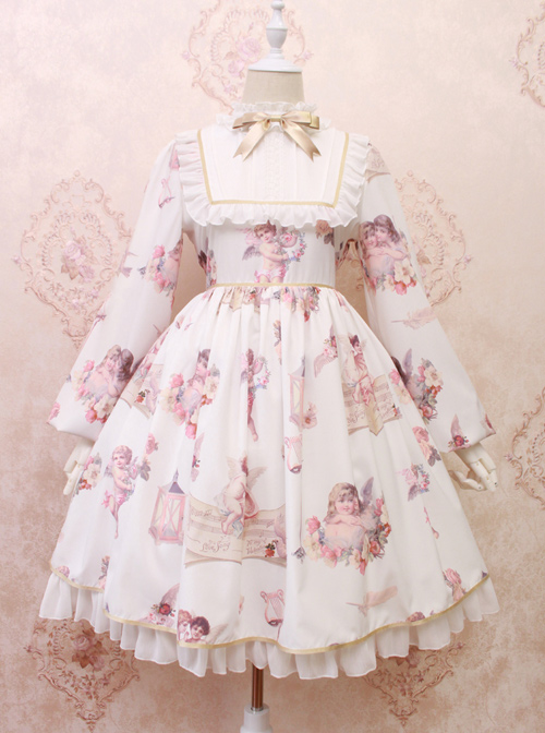 Oil Painting Angel Series Bowknot Classic Lolita Long Sleeve Dress