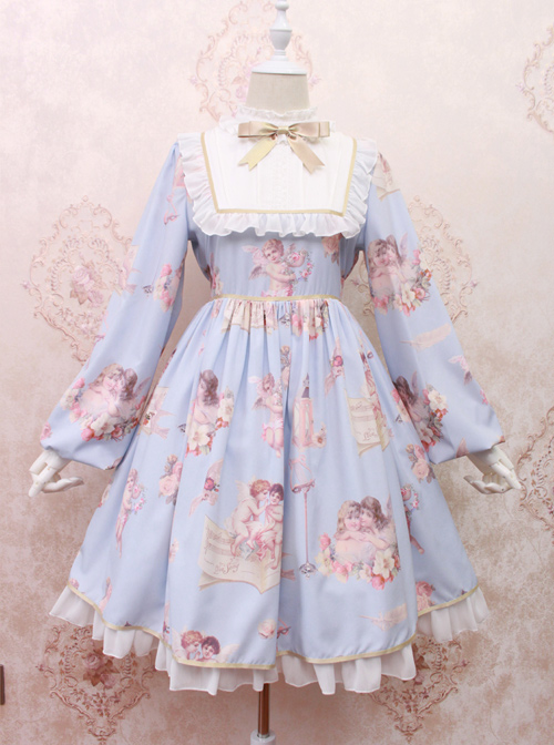 Oil Painting Angel Series Bowknot Classic Lolita Long Sleeve Dress