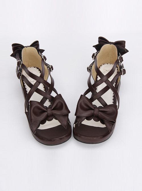 Brown Bowknot Cute Lolita Mid-heel Sandals