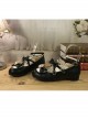 Black Bowknot Bead Chain Lolita Low Heel Shoes