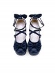 Dark Blue Bowknot Round-toe Sweet Lolita High Heel Shoes