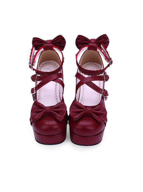 Dark Blue Bowknot Round-toe Sweet Lolita High Heel Shoes