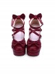 Dark Blue Bowknot Round-toe Sweet Lolita High Heel Shoes