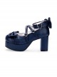 Dark Blue Bowknot Round-toe Sweet Lolita High Heel Shoes