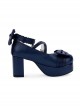 Dark Blue Bowknot Round-toe Sweet Lolita High Heel Shoes
