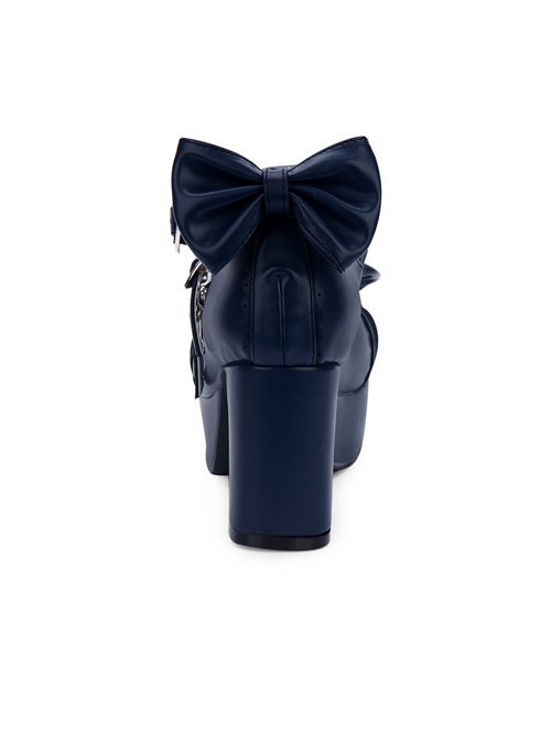 Dark Blue Bowknot Round-toe Sweet Lolita High Heel Shoes