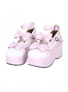 White Lace Bowknot Pink Sweet Lolita Platform Shoes