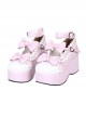 White Lace Bowknot Pink Sweet Lolita Platform Shoes