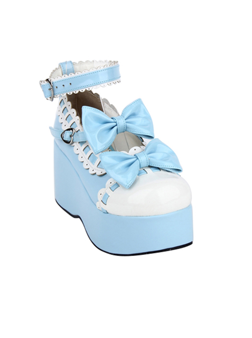 White Lace Bowknot Pink Sweet Lolita Platform Shoes