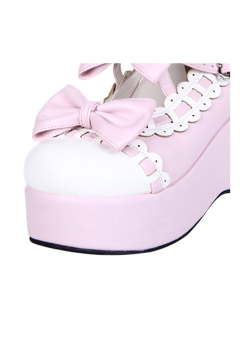 White Lace Bowknot Pink Sweet Lolita Platform Shoes