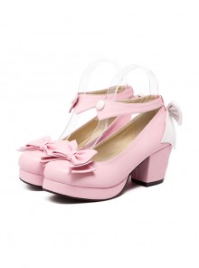 Bowknot Shallow Mouth Pink Lolita High Heel Shoes