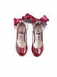 Ribbon Bowknot Princess Shoes Wine Red Lolita High Heel Shoes