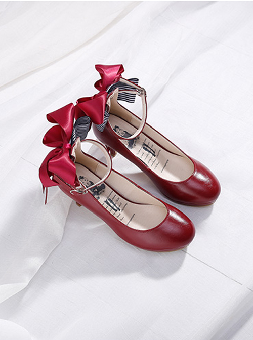 Ribbon Bowknot Princess Shoes Wine Red Lolita High Heel Shoes