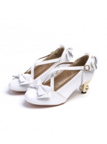 White Bowknot Cute Lolita High Heel Shoes