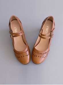 Pure Brown Hollow Out Lace Lolita High Heel Shoes