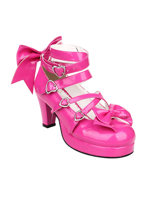 Heart-shaped Buckle Rose Red Bowknot Lolita High Heel Shoes