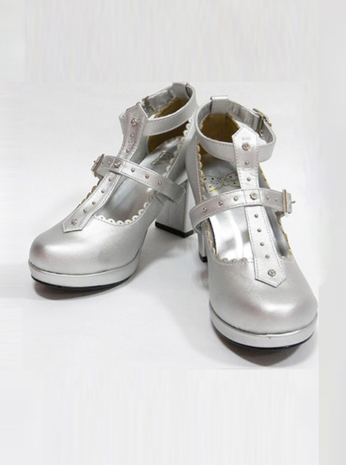 Retro Cross Buckle Rivet Lolita High Heel Shoes