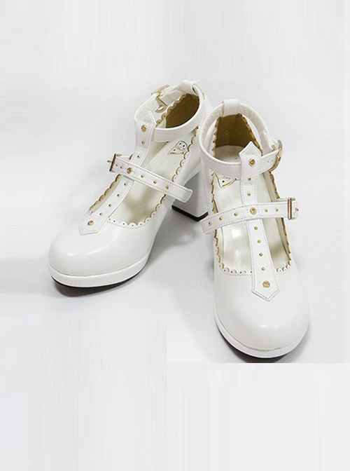 Retro Cross Buckle Rivet Lolita High Heel Shoes