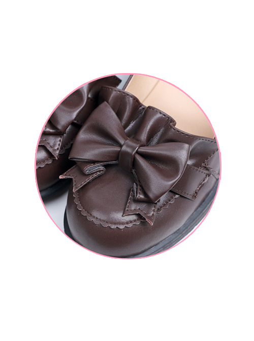 Wine Red Leather Bowknot Lolita Flat Shoes