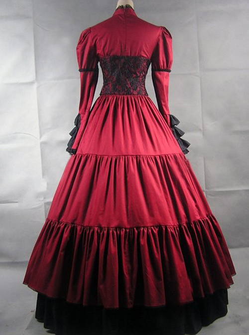 Victorian Stand Collar Long Sleeve Gothic Lolita Prom Long Dress