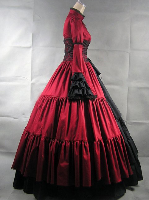 Victorian Stand Collar Long Sleeve Gothic Lolita Prom Long Dress