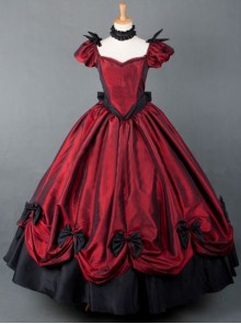 Victorian Retro Wine Red Bowknot Gothic Lolita Prom Long Dress