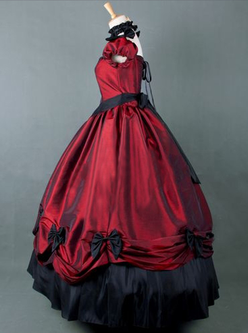 Victorian Retro Wine Red Bowknot Gothic Lolita Prom Long Dress