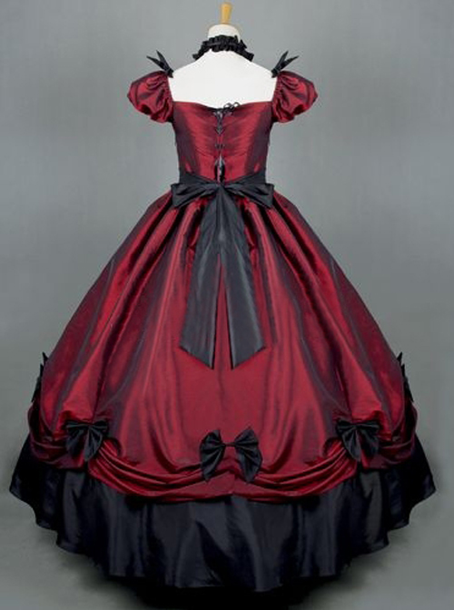 Victorian Retro Wine Red Bowknot Gothic Lolita Prom Long Dress