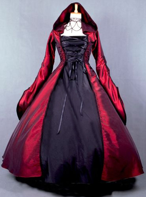 Palace Style Retro Gothic Lolita Prom Hooded Long Dress