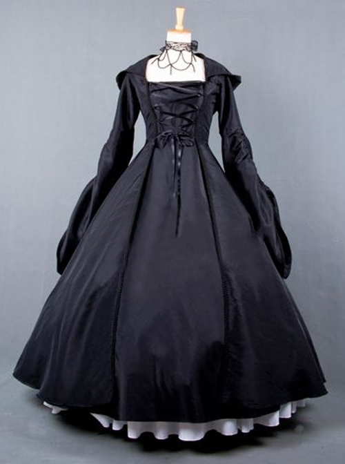 Palace Style Retro Gothic Lolita Prom Hooded Long Dress