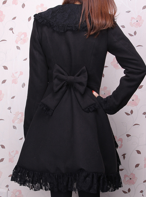 Gorgeous Black Long Sleeves Bow Black Lace Lolita Coat