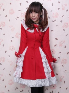 Glamorous Red Long Sleeves Bow White Lace Lolita Coat