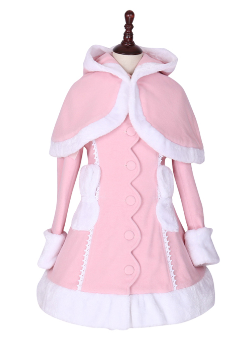 Pink Cute Bunny Shawl Sweet Lolita Winter Jacket