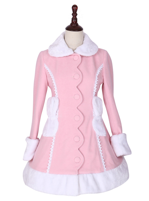 Pink Cute Bunny Shawl Sweet Lolita Winter Jacket